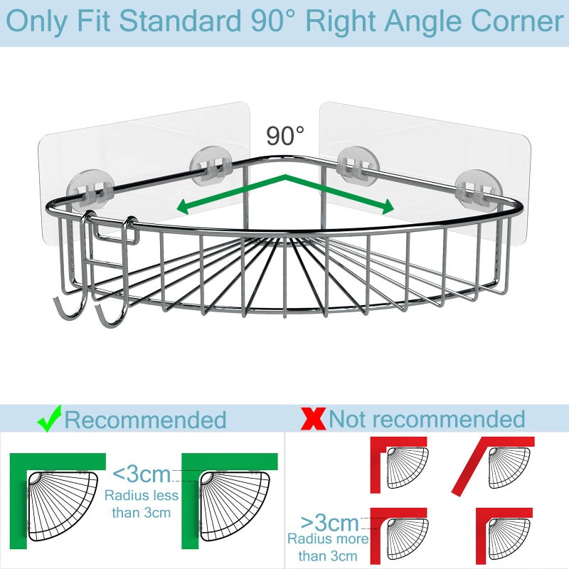 Jovware Shower Shelf for inside Shower, Shower Shelf Corner, Shower Corner Caddy, Adhesive Shower Caddy, Shower Wall Caddy, Stainless Steel Shower Caddy Suction No Drill 2 Pack Silver - Image 3